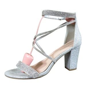 Top Moda Rosa Women Heel Size 8.5 Wedding Prom Formal Strappy Silver Glitter